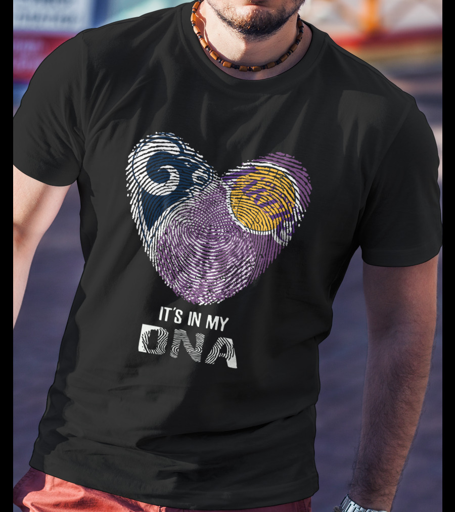 Rams Lakers It's In My Dna Heart Fingerprint T-Shirt