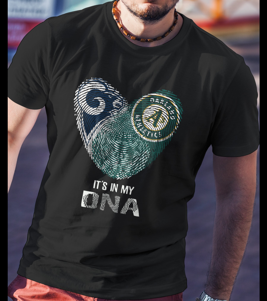 Rams Oakland Athletics It's In My DNA Fingerprint Heart T-Shirt