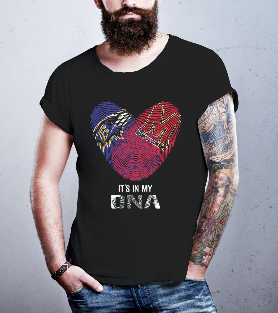 Ravens Maryland Terrapins Heart-Shaped Fingerprint It's In My DNA T-Shirt