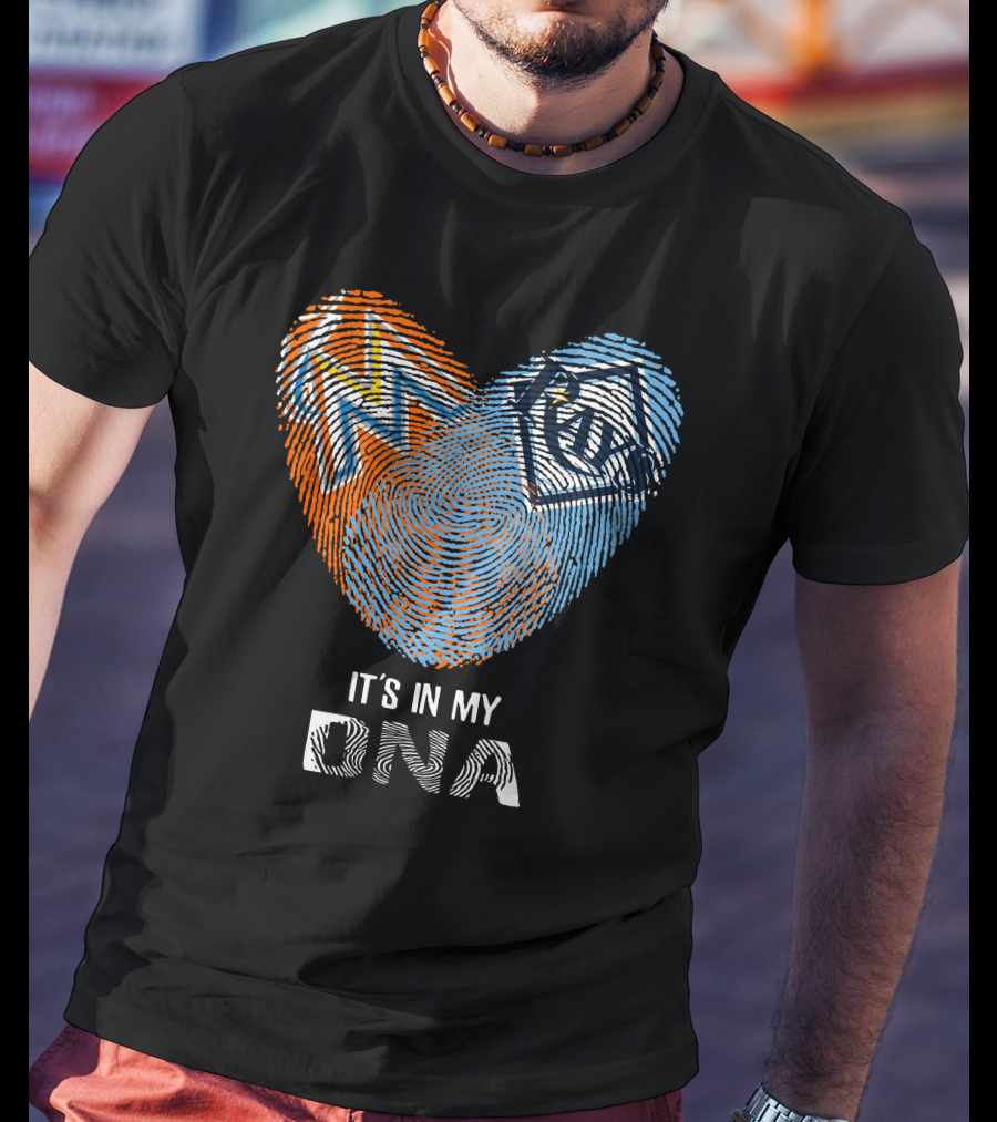 It's In My DNA Rays Marlins Heart Fingerprint T-Shirt