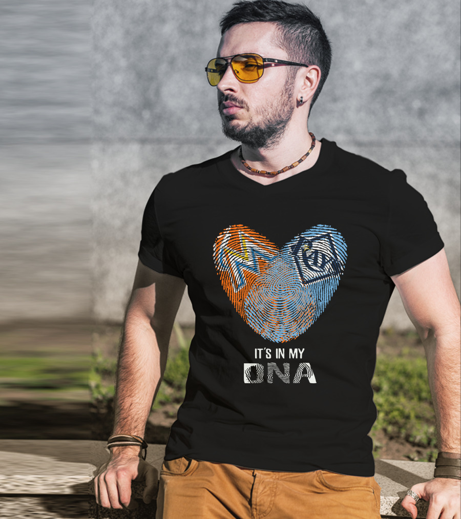 It's In My DNA Rays Marlins Heart Fingerprint T-Shirt