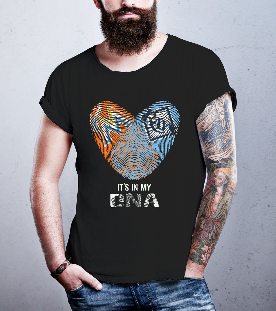 It's In My DNA Rays Marlins Heart Fingerprint T-Shirt