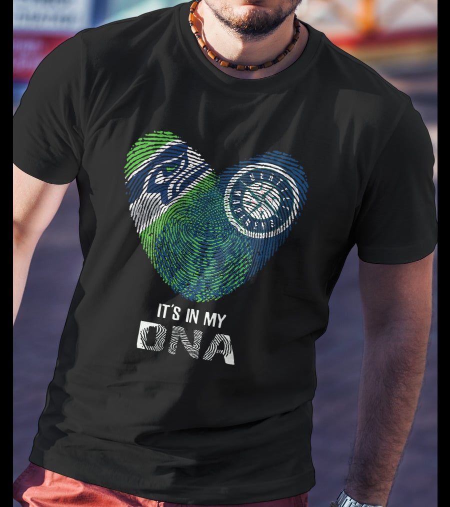 Seahawks Mariners It's In My DNA Fingerprints Heart T-Shirt