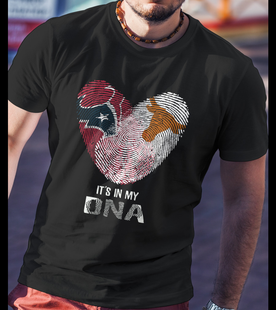 Texans Longhorns Fingerprint Heart It's In My DNA T-Shirt