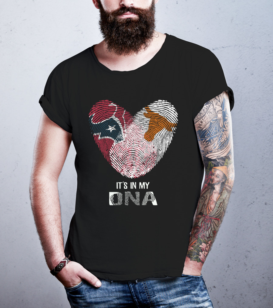 Texans Longhorns Fingerprint Heart It's In My DNA T-Shirt