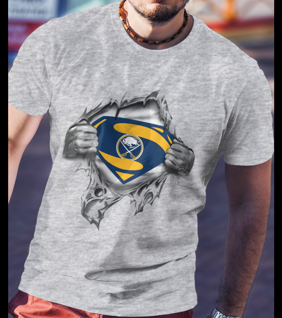 Buffalo Sabres Superman Emblem Ripped Chest T-Shirt
