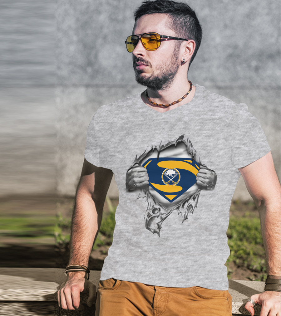 Buffalo Sabres Superman Emblem Ripped Chest T-Shirt