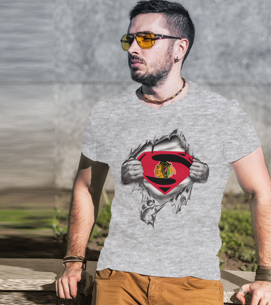 Chicago Blackhawks Superman Logo Emblem Fusion T-Shirt