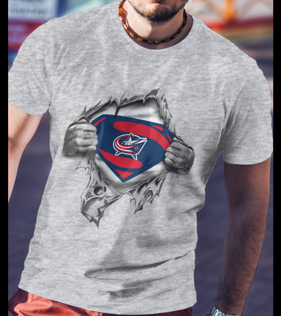 Columbus Blue Jackets Superman Emblem Tear T-Shirt