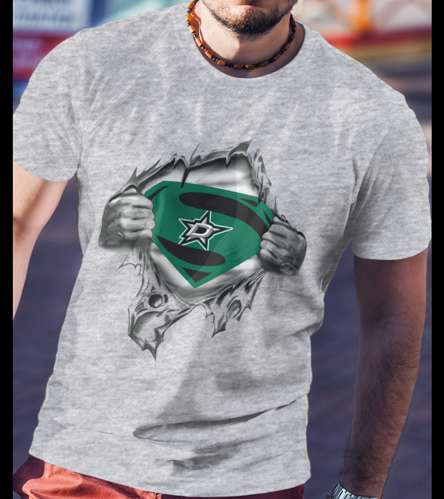 Dallas Stars Hockey Superman Logo Symbol Pullover T-Shirt