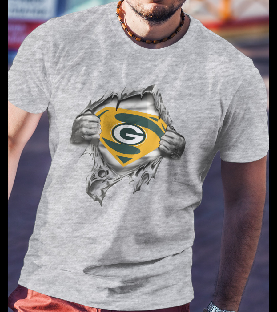 Green Bay Packers Superman Logo Tear Open T-Shirt