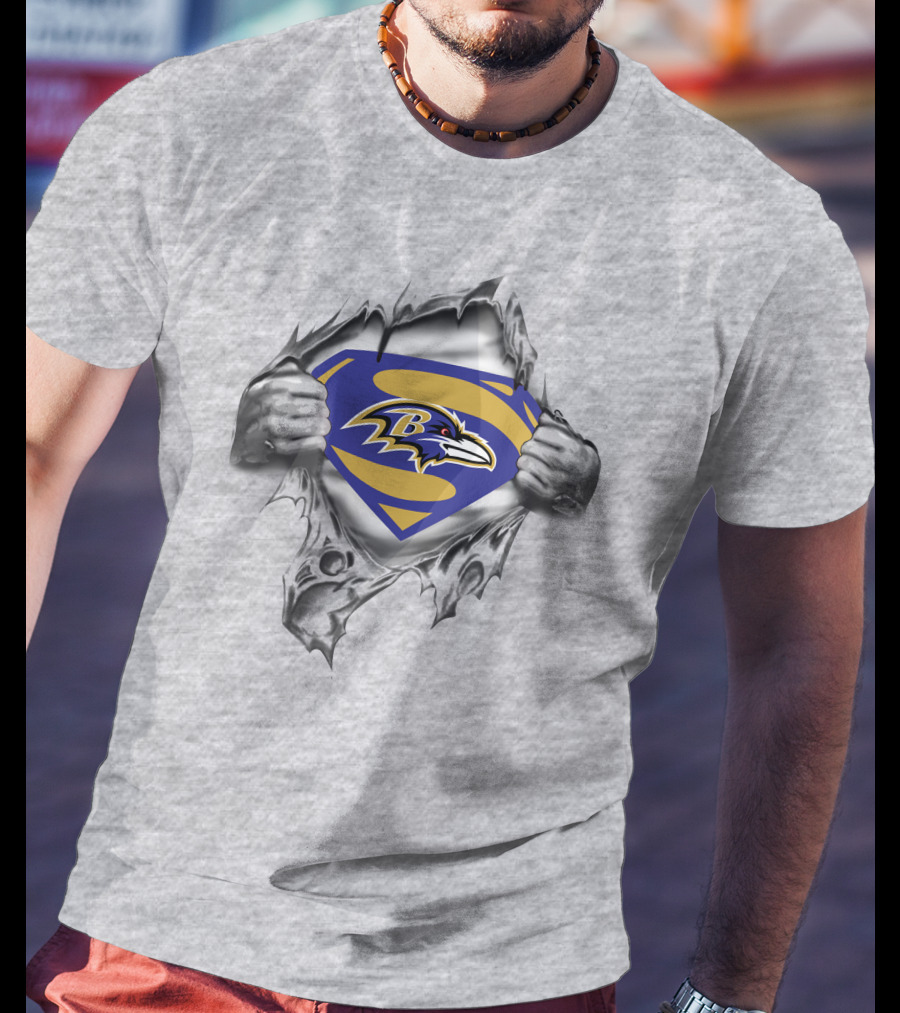 Ravens Superman Logo Rip Superman Symbol Ravens Logo Superhero Crossover T-Shirt