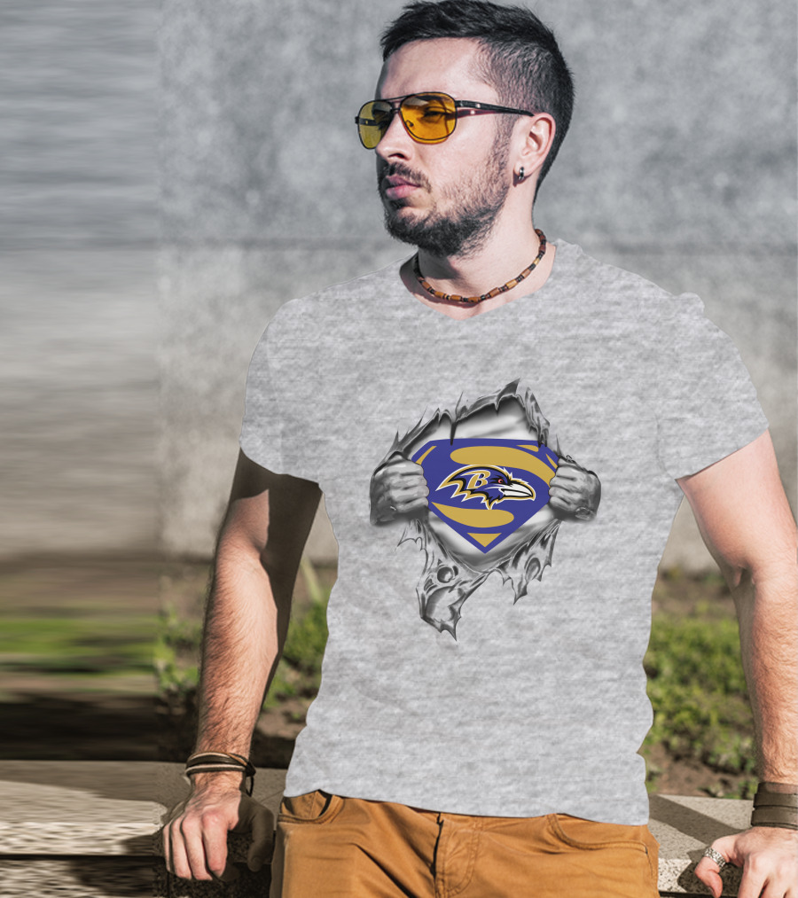 Ravens Superman Logo Rip Superman Symbol Ravens Logo Superhero Crossover T-Shirt
