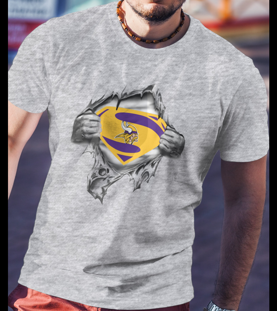 Vikings Superman Shield Logo Peeking Through Ripped T-Shirt