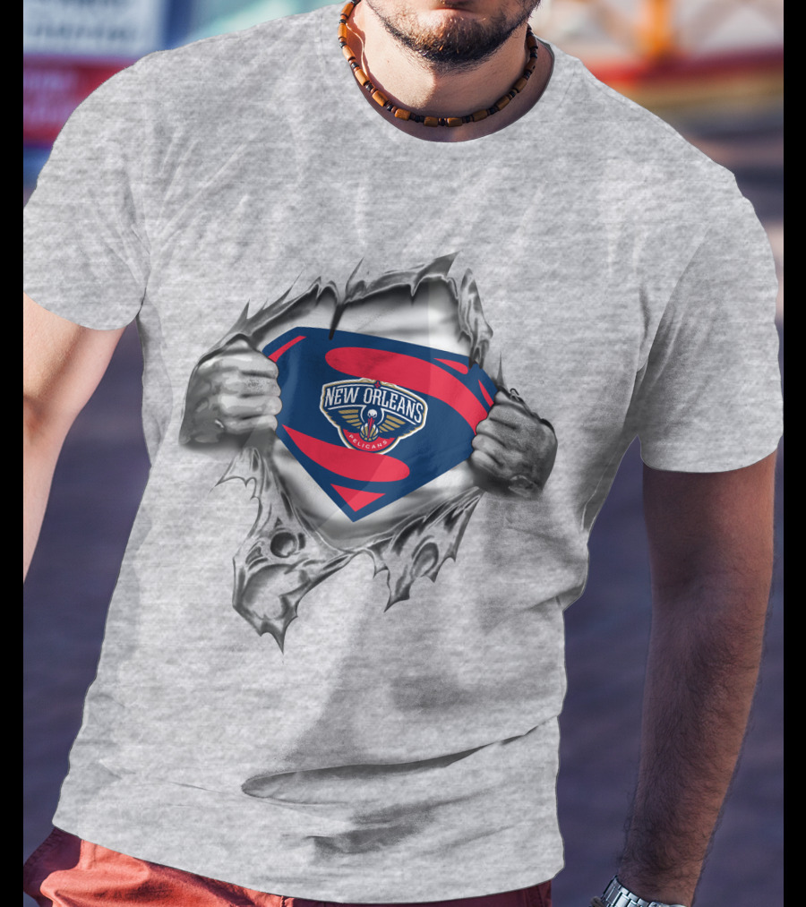 New Orleans Pelicans Superman Logo With Ripped T-Shirt