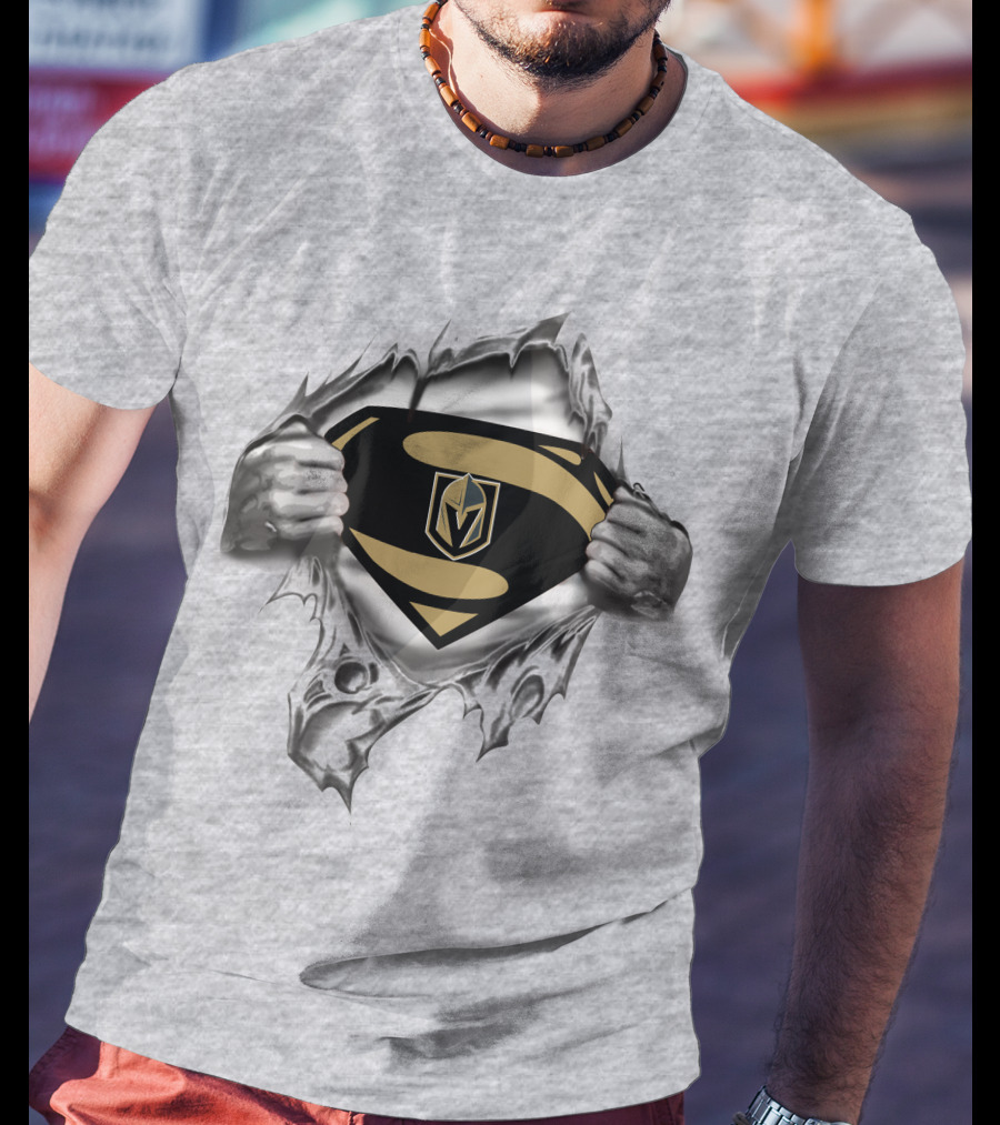Vegas Golden Knights Superman Logo Emblem In Ripped Chest T-Shirt