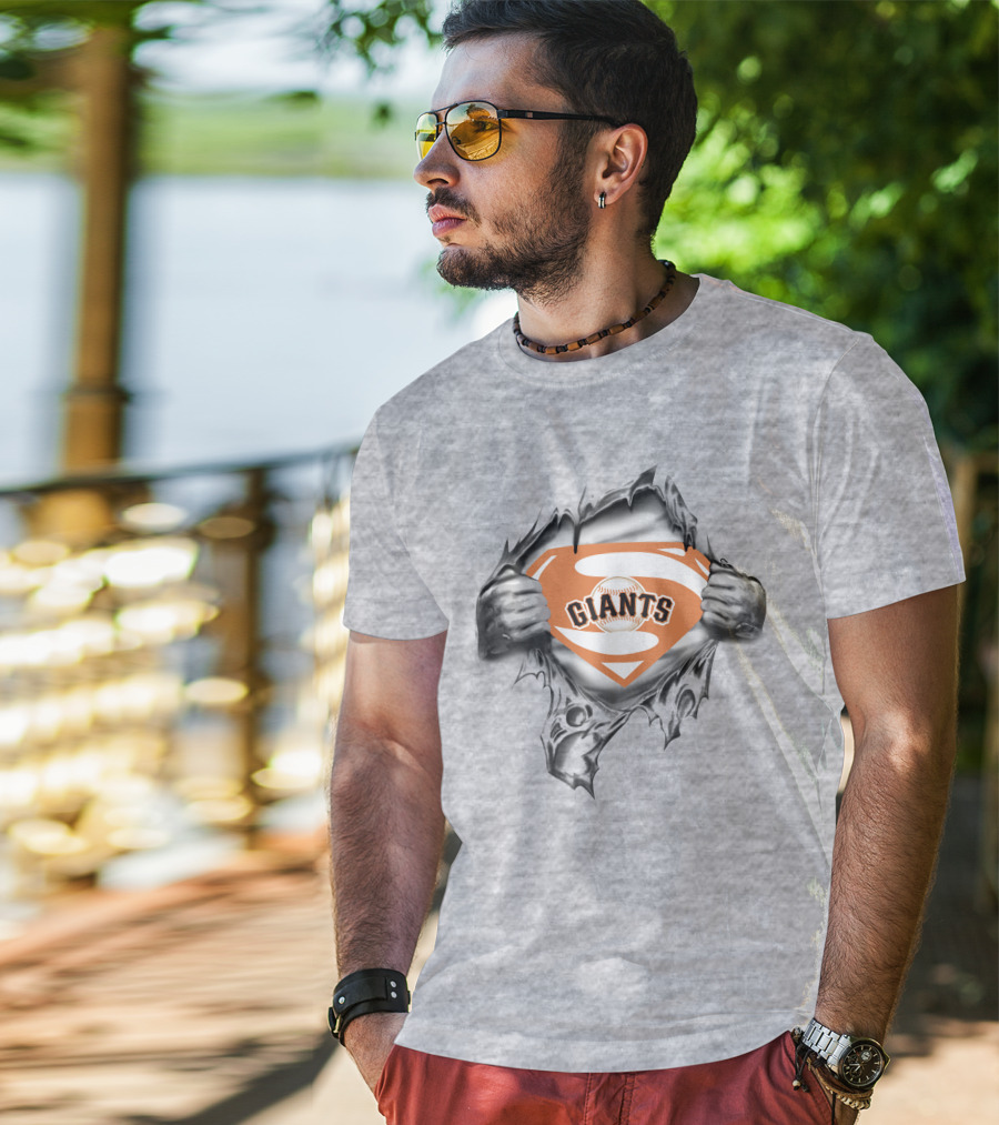 Giants Logo Inside Superman Suit Baseball T-Shirt