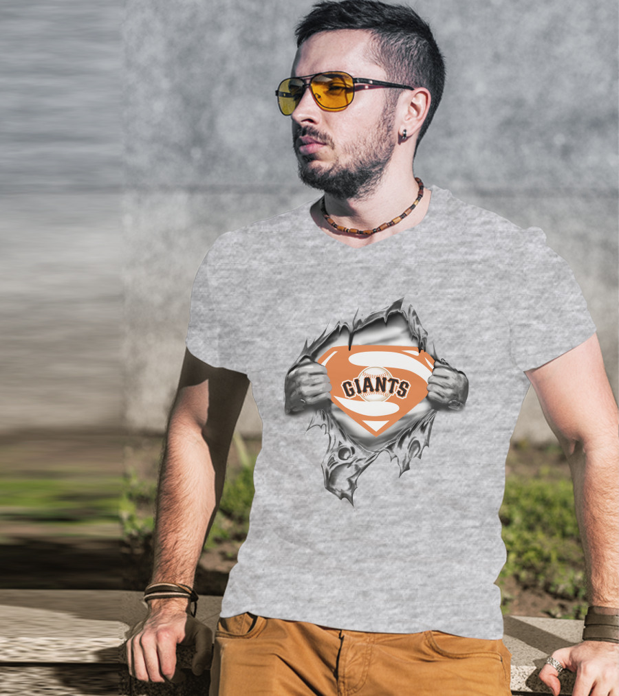 Giants Logo Inside Superman Suit Baseball T-Shirt