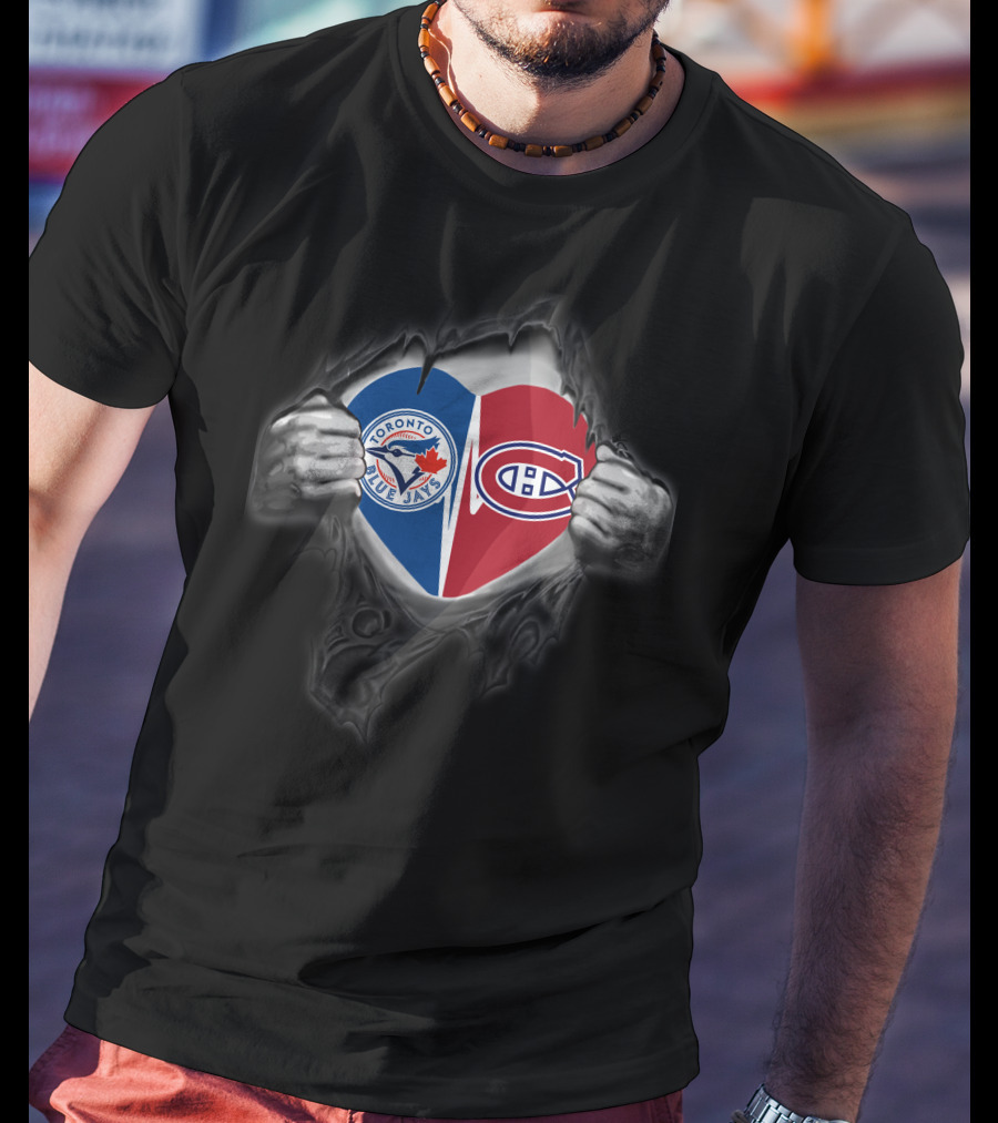 Toronto Blue Jays Montreal Canadiens Heart Logo In Rip T-Shirt