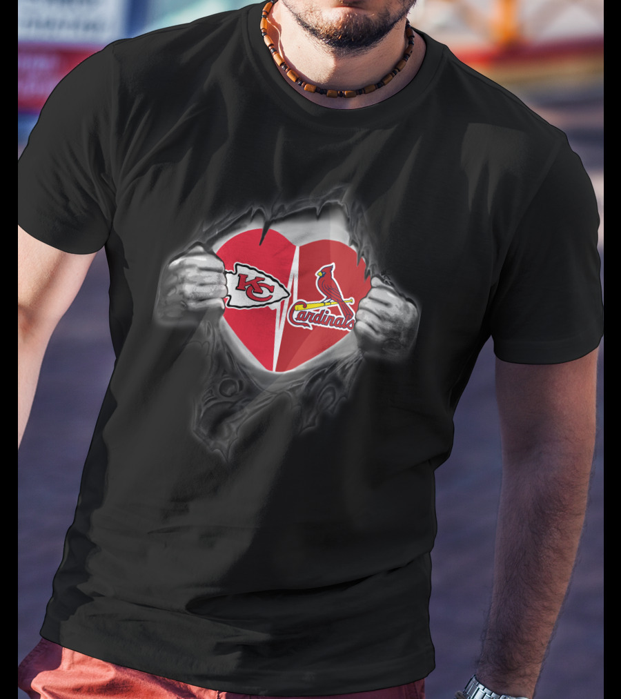 Chiefs Cardinals Logo Heart Ripped T-Shirt