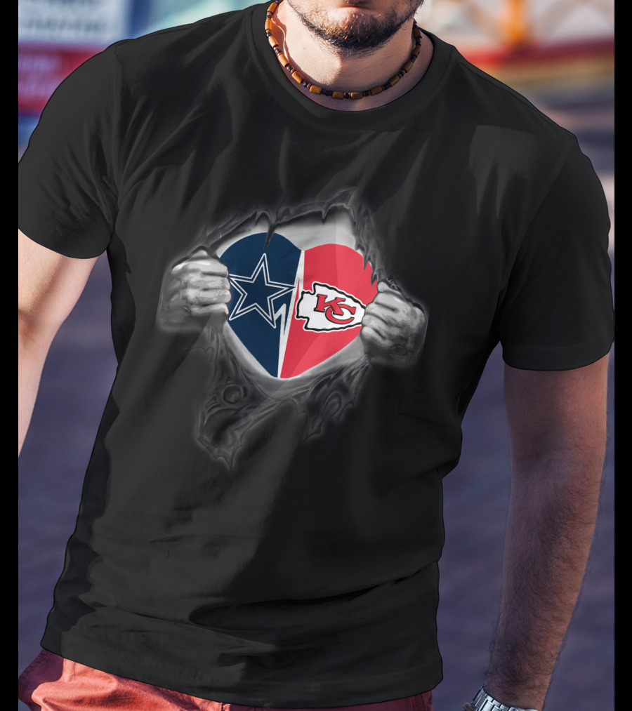 Chiefs Cowboys Heart Dual Logo Unveiling T-Shirt