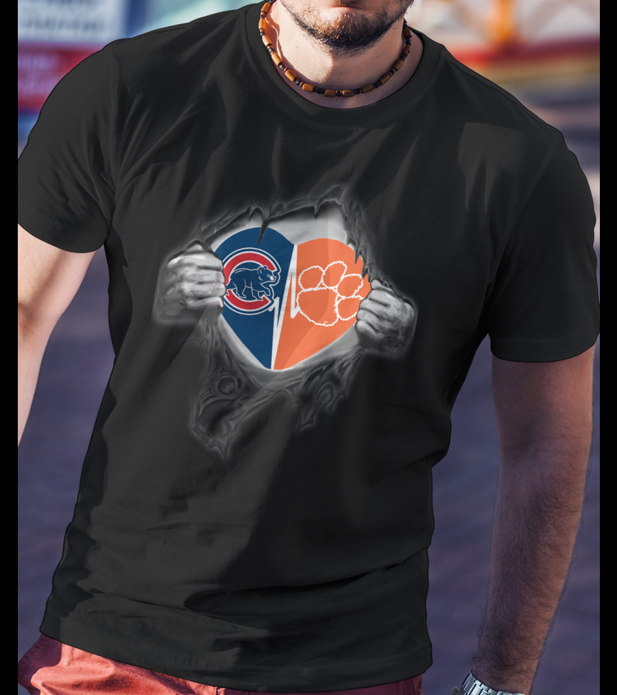 Chicago Cubs Clemson Tigers Heart Split Ripped T-Shirt
