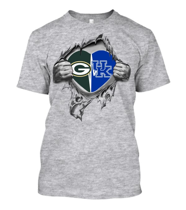 Packers Kentucky Green Bay Heart UK Logo Split T-Shirt