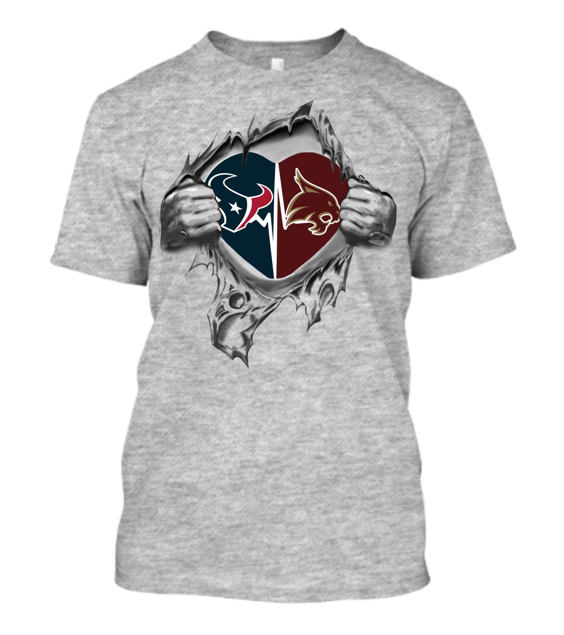Houston Texans And Texas State Bobcats Heart T-Shirt