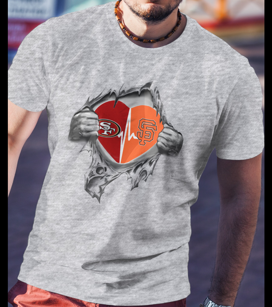49Ers Giants Heartbeat Passion Symbol With SF T-Shirt