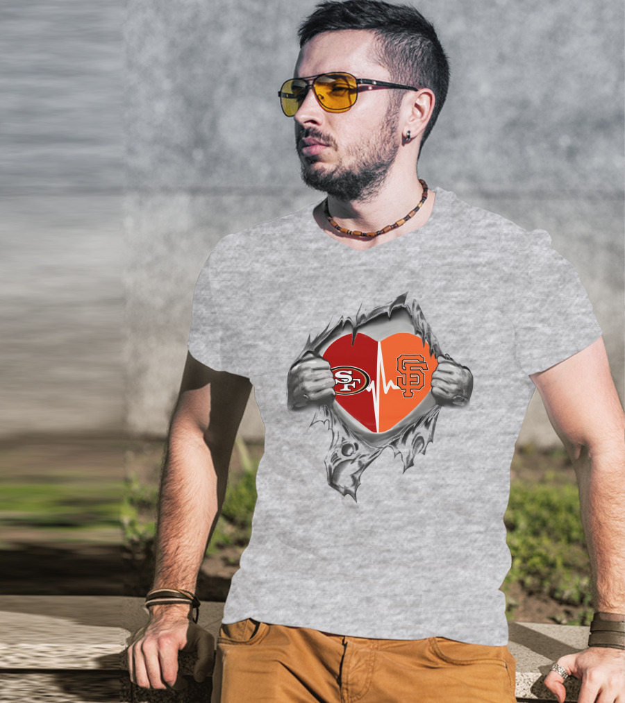 49Ers Giants Heartbeat Passion Symbol With SF T-Shirt