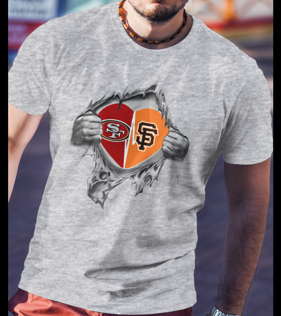San Francisco 49ers Giants Heart Logo Fusion T-Shirt