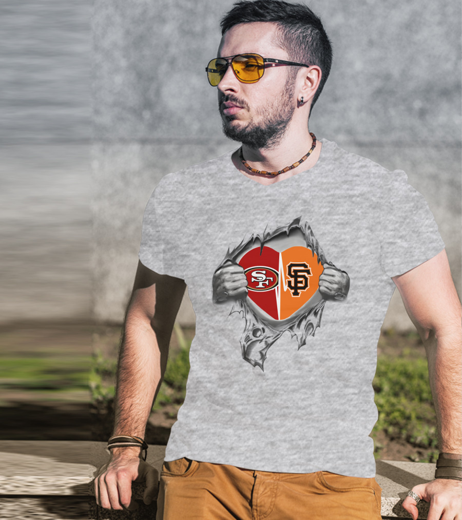 San Francisco 49ers Giants Heart Logo Fusion T-Shirt