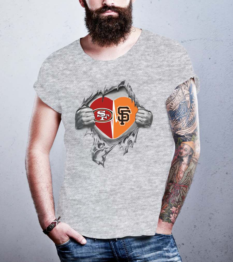San Francisco 49ers Giants Heart Logo Fusion T-Shirt
