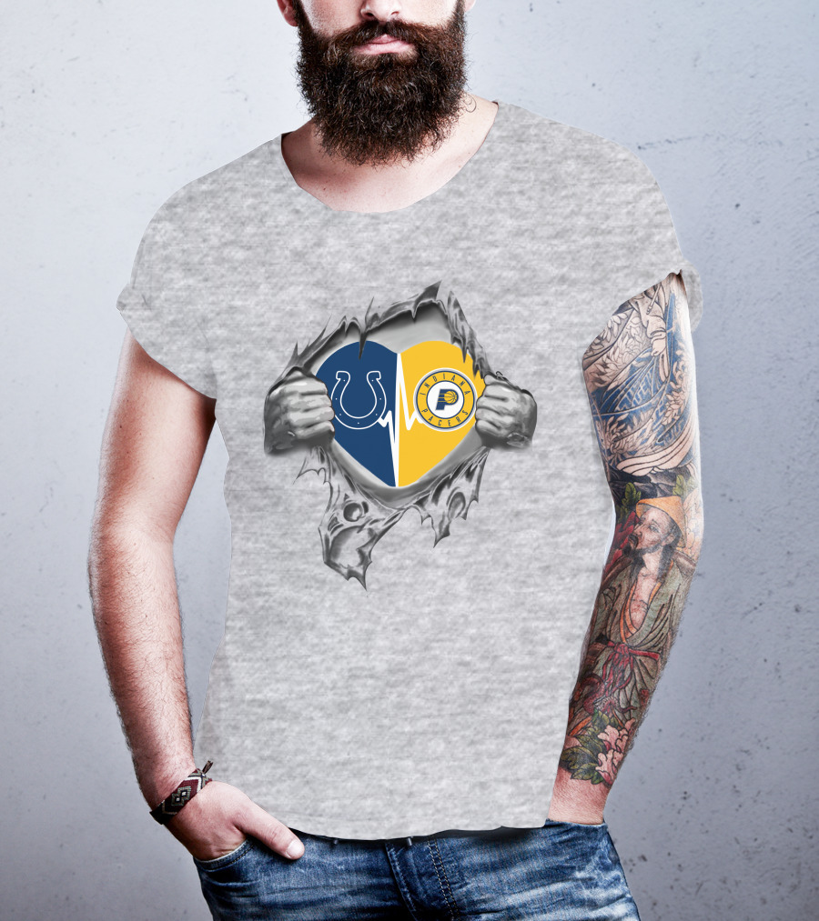 Colts Pacers Heart Rip Indianapolis Football Basketball Fandom Colts Logo Pacers T-Shirt