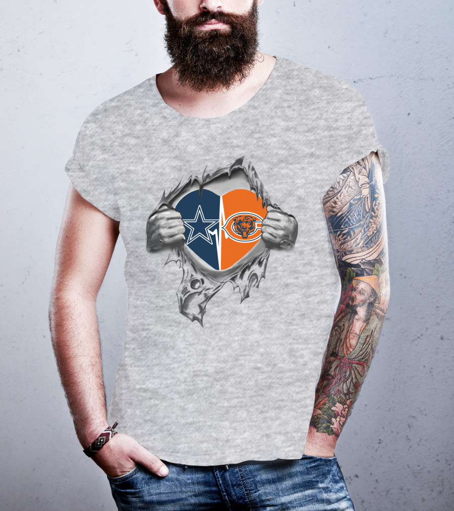 Cowboys Bears Heart Logo Ripped T-Shirt