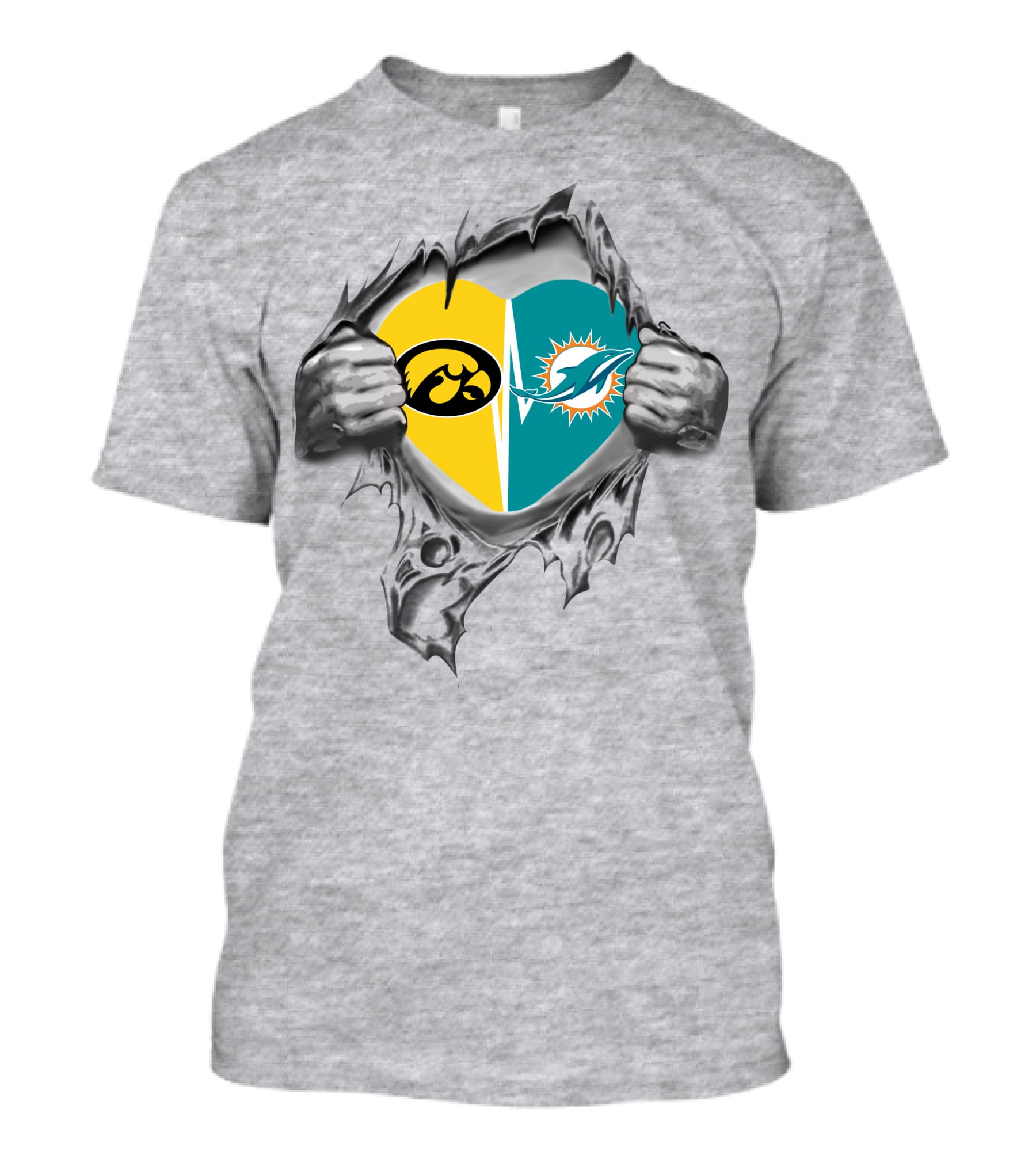 Miami Dolphins Iowa Hawkeyes Heart Inside T-Shirt