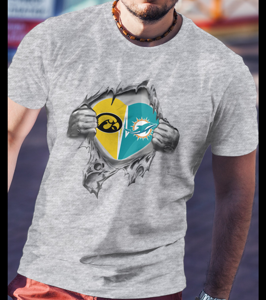 Miami Dolphins Iowa Hawkeyes Heart Inside T-Shirt