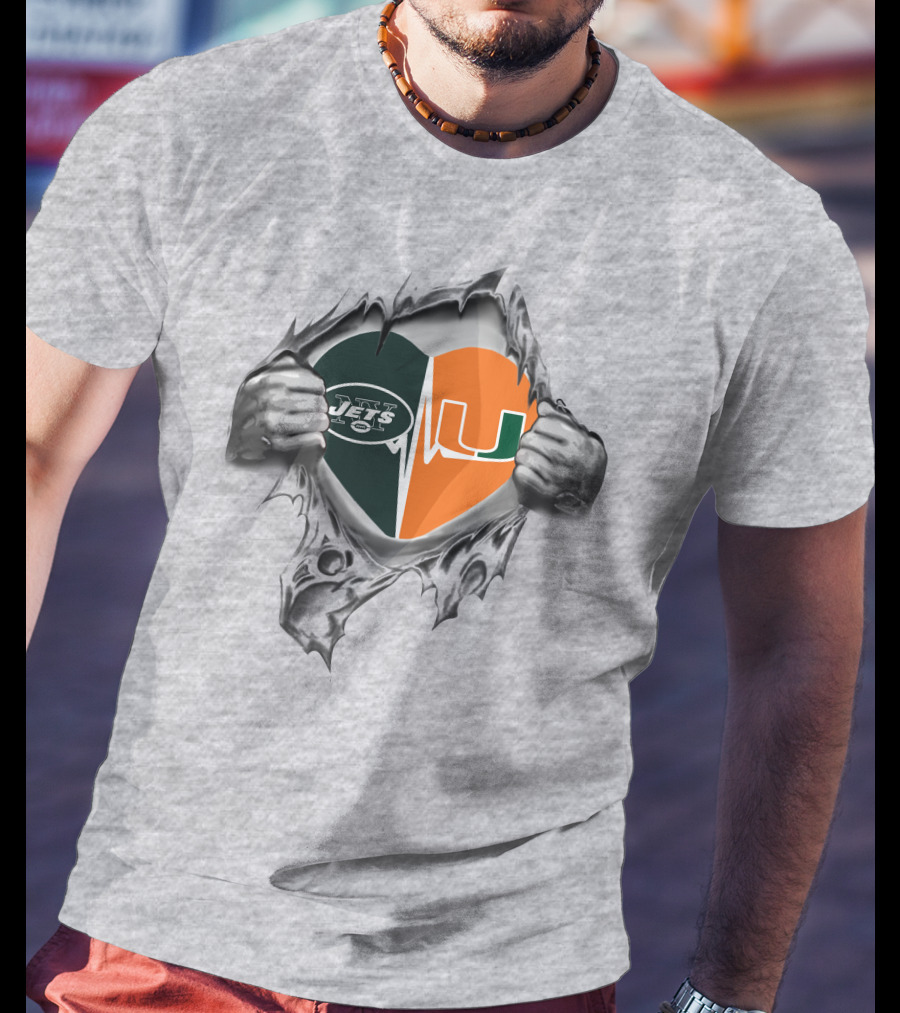 Jets Miami Hurricanes Heartbeat Tornado T-Shirt