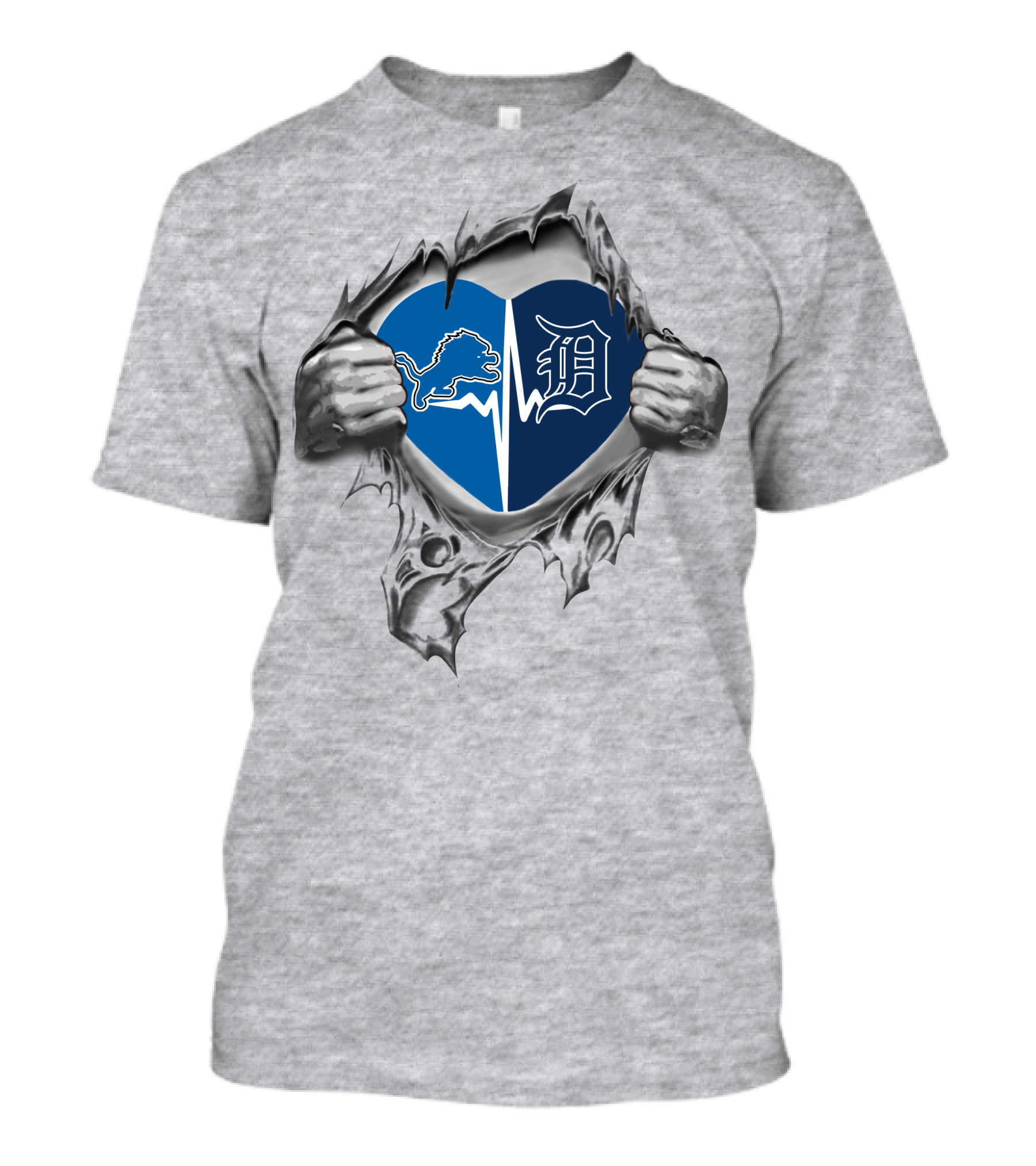 Detroit Lions Tigers Heart Emblem T-Shirt
