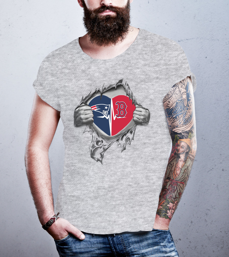 Patriots Redsox Heart Logo Symbolizing Fan Passion T-Shirt