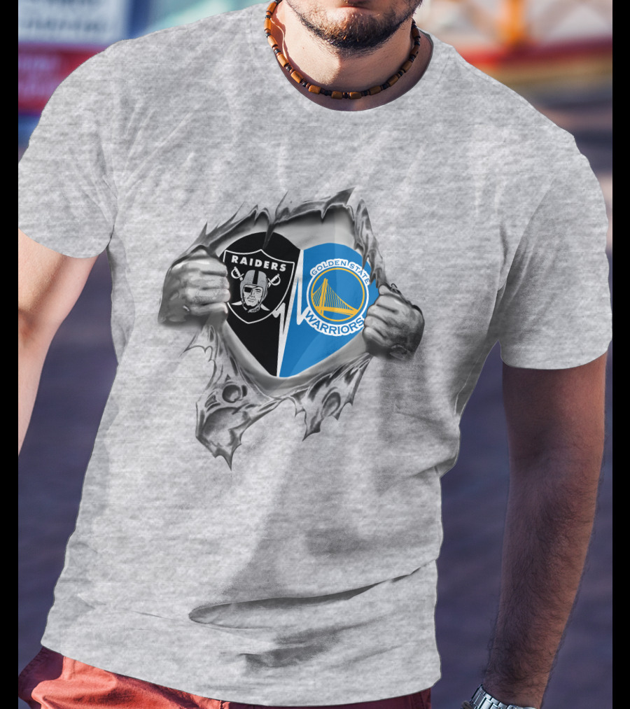 Raiders And Golden State Warriors Logos Torn Fabric Design It's In My Heart T-Shirt