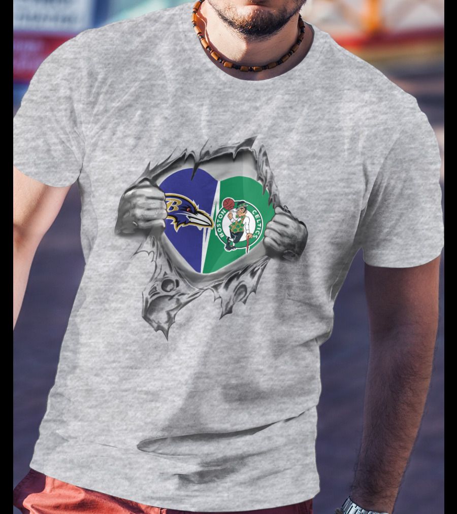 Baltimore Ravens Boston Celtics Heart T-Shirt