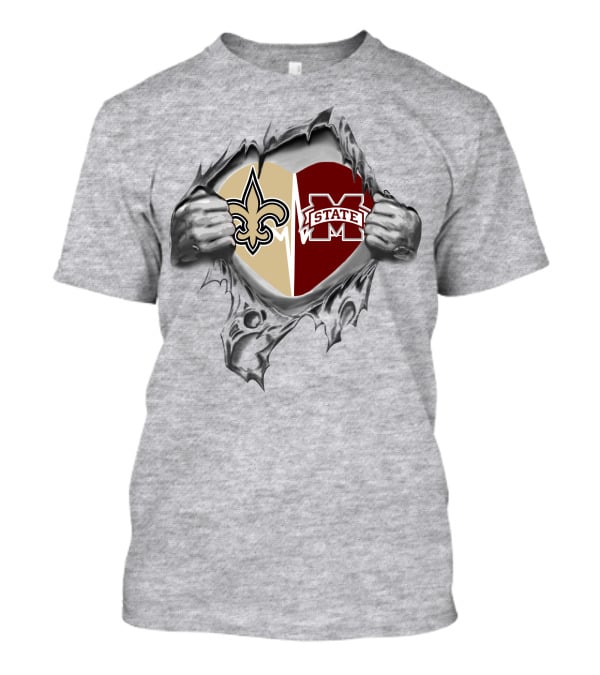 Saints Fleur-de-lis MS State Bulldogs Heart T-Shirt