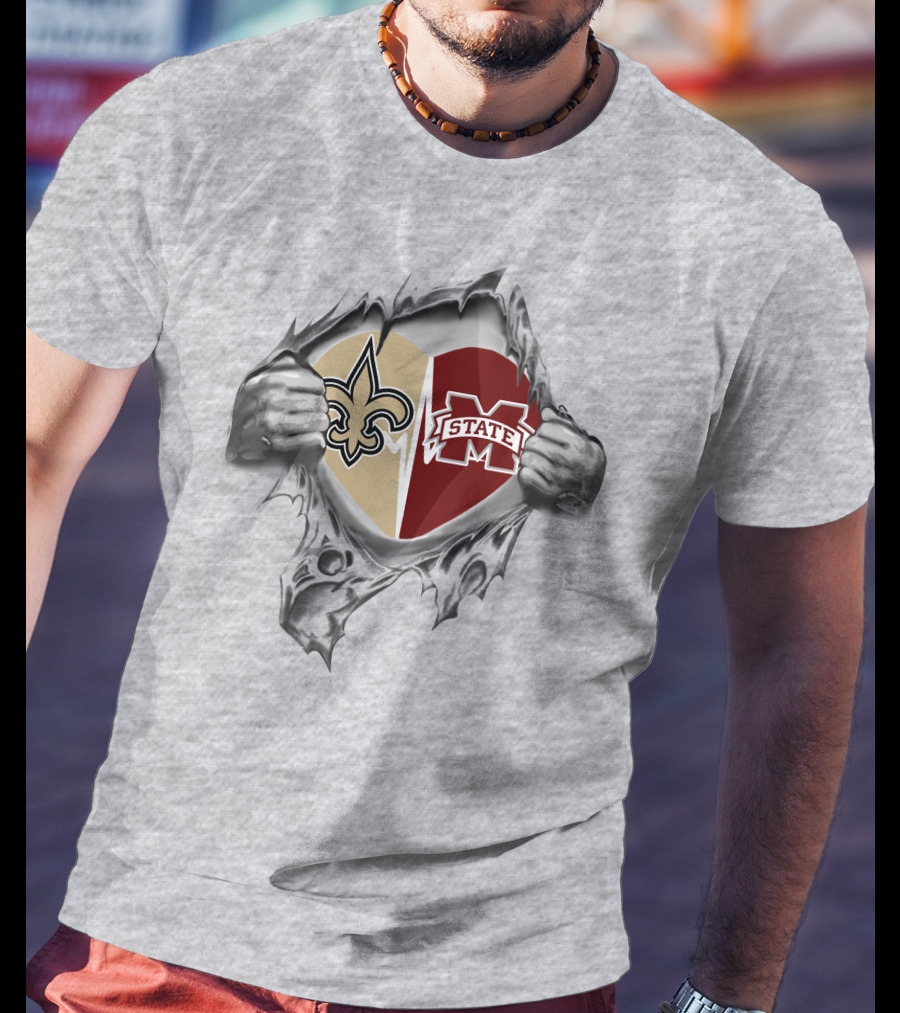 Saints Fleur-de-lis MS State Bulldogs Heart T-Shirt