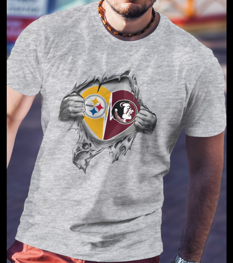 Steelers Seminoles Heart Rip T-Shirt