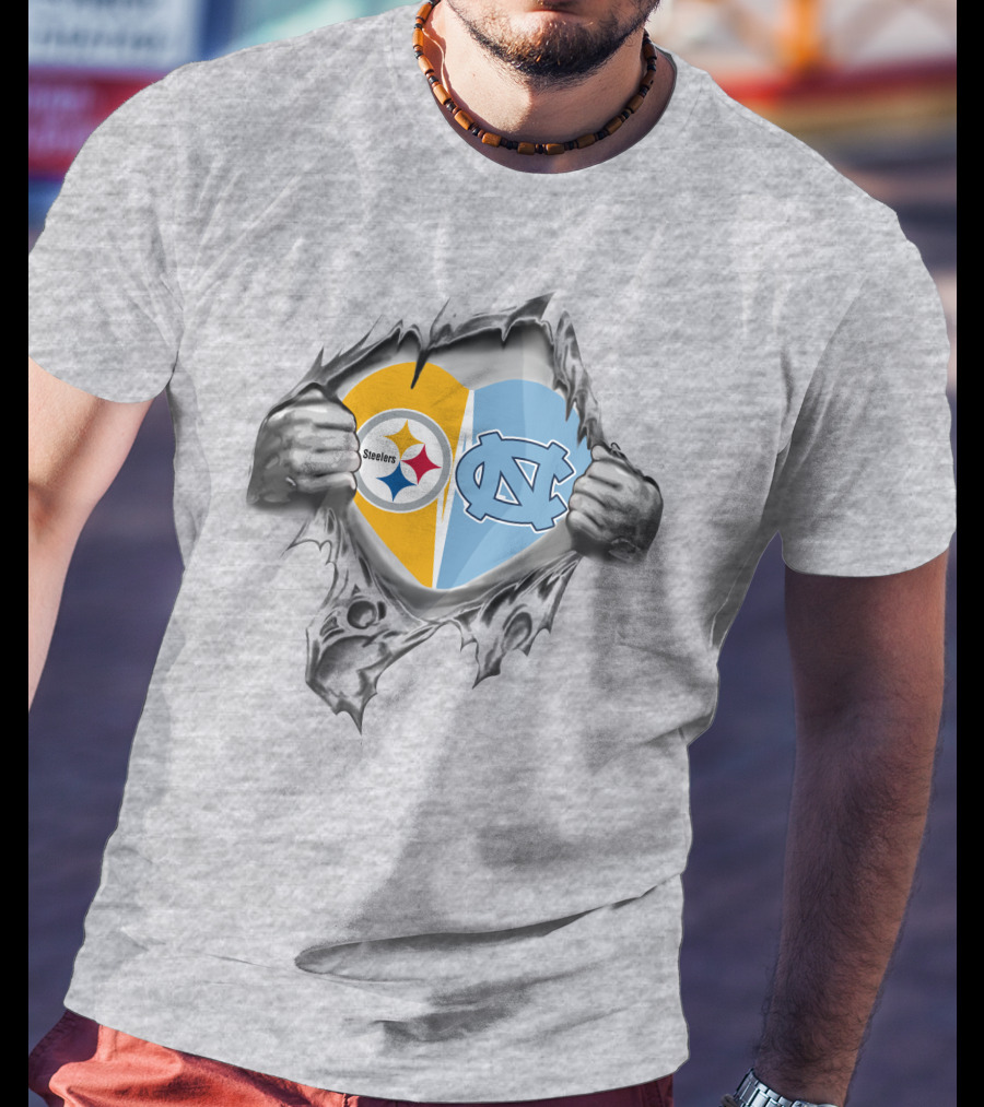 Steelers NC Tar Heels Heart T-Shirt