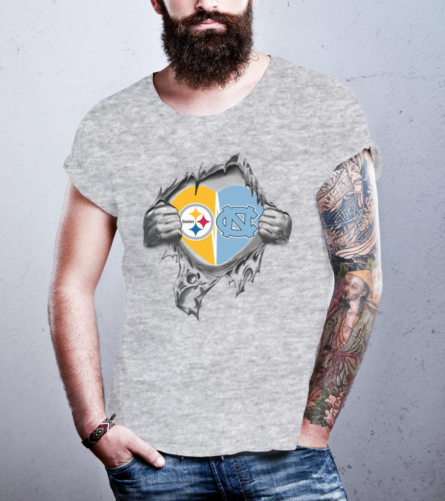 Steelers NC Tar Heels Heart T-Shirt