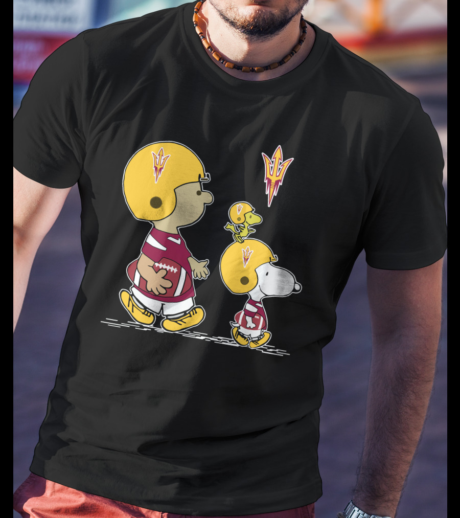 Arizona State Sun Devils Snoopy And Woodstock Football Helmets T-Shirt