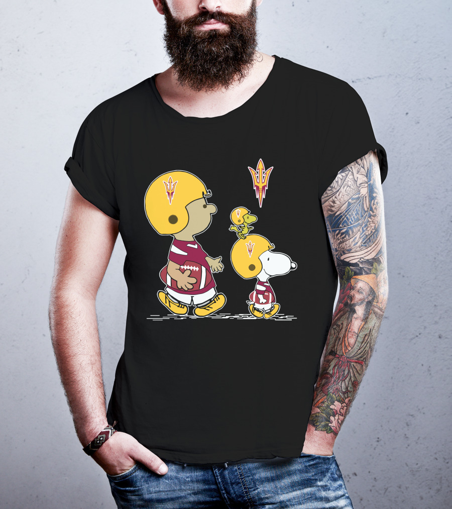 Arizona State Sun Devils Snoopy And Woodstock Football Helmets T-Shirt
