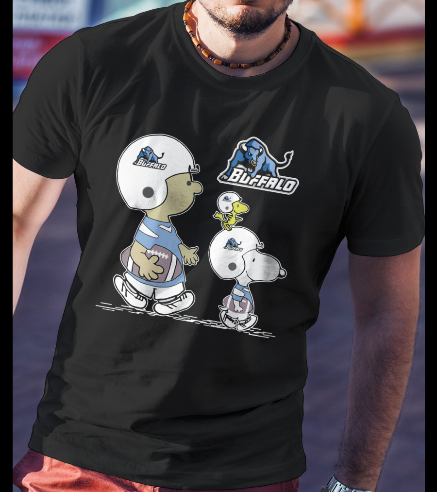 Buffalo Snoopy Peanuts Football Players With Helmets And Football T-Shirt